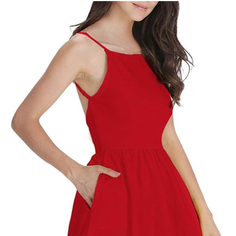 RED HALTER STYLE MINI DRESS